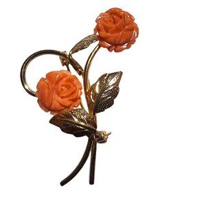 12K Gold Filled Pink Rose Pin Croquette Vintage Brooch Pin